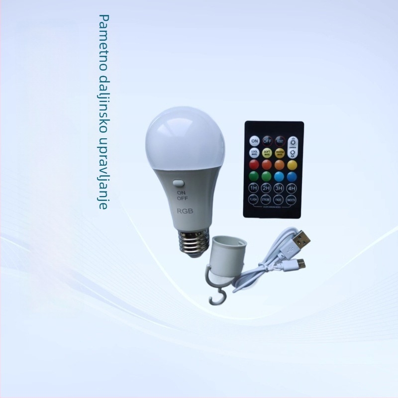 RGB dodirno upravljana ambijentalna LED žarulja s baterijom, neprekidno podešavanje jačine svjetla, E27 navoj, USB žarulica