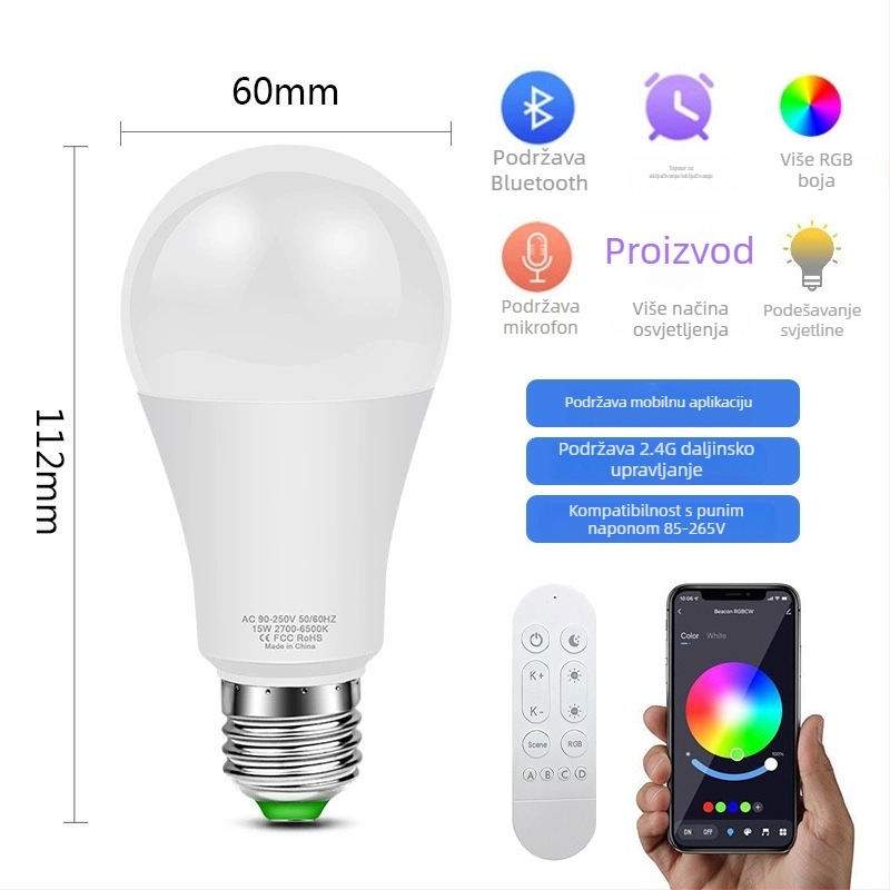 Pametna LED žarulja s upravljanjem putem aplikacije, RGB, 9W, E27, Bluetooth, graffiti dizajn