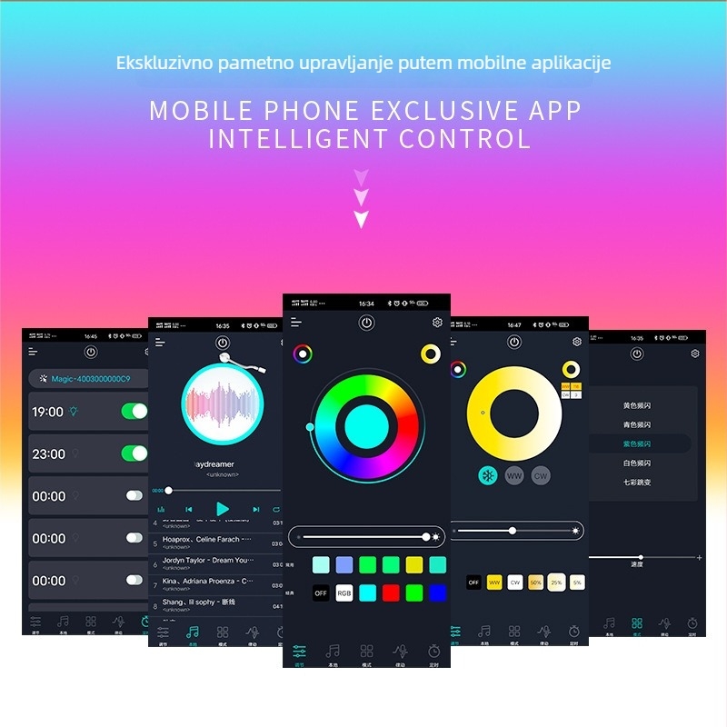 Pametna LED žarulja s upravljanjem putem aplikacije, RGB, 9W, E27, Bluetooth, graffiti dizajn