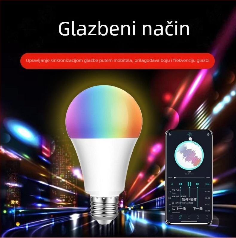 Pametna LED žarulja s Wi‑Fi/Bluetooth, kontrola putem aplikacije, E27, RGBWW, moguće prigušivanje