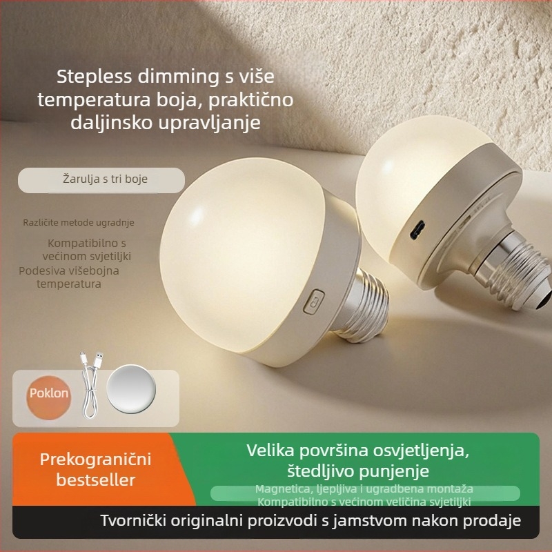 E27 punjiva LED žarulja s daljinskim upravljačem, magnetsko pričvršćivanje, troboja regulacija boja za vanjsku nužnu rasvjetu