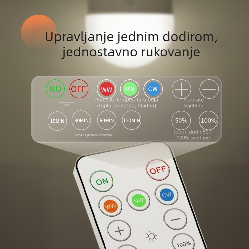 E27 punjiva LED žarulja s daljinskim upravljačem, magnetsko pričvršćivanje, troboja regulacija boja za vanjsku nužnu rasvjetu