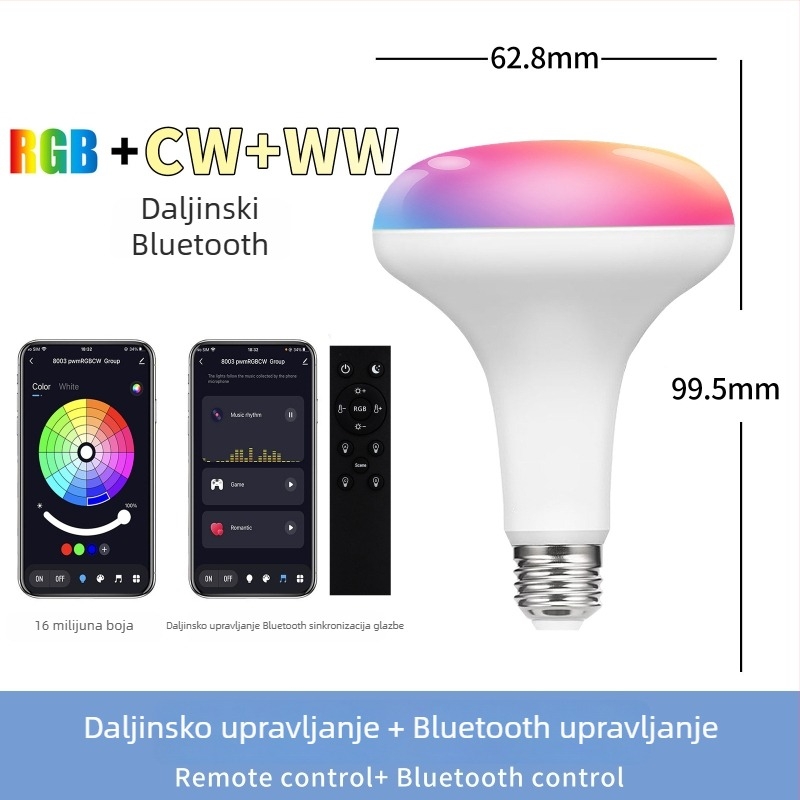 LED žarulja s Bluetooth daljinskim upravljanjem, RGB promjena boje, regulacija jačine svjetla, topla i hladna bijela, graffiti stil pametna žarulja
