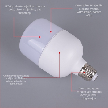 LED globus žarulja E27, 3000 lm, 180° snop, CRI 80–90, PF 0,6, IP55, nije dimabilna, dimenzije Ø100×180 mm, energetski učinkovita, 2 godine jamstva, model RT-QP03
