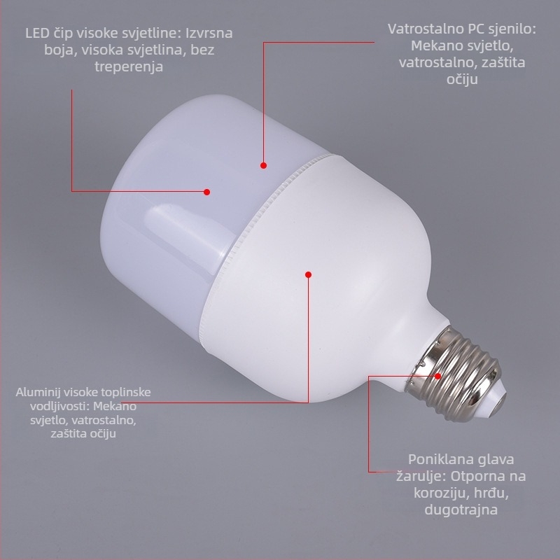 LED globus žarulja E27, 3000 lm, 180° snop, CRI 80–90, PF 0,6, IP55, nije dimabilna, dimenzije Ø100×180 mm, energetski učinkovita, 2 godine jamstva, model RT-QP03