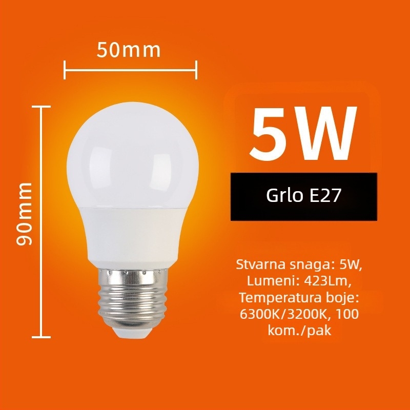 LED A19 kućna žarulja, aluminijsko kućište s plastičnim premazom, široki raspon napona 110–220V, visoka svjetlost, pogon konstantnim strujama, B22 utičnica, IP65, garancija 2 godine