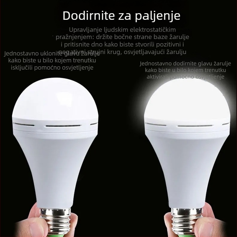 LED lampica za nuždu s E27 utičnicom, IP54, ugrađena baterija, 7–20W, pogodna za kućnu upotrebu i osvjetljenje pri nestanku struje