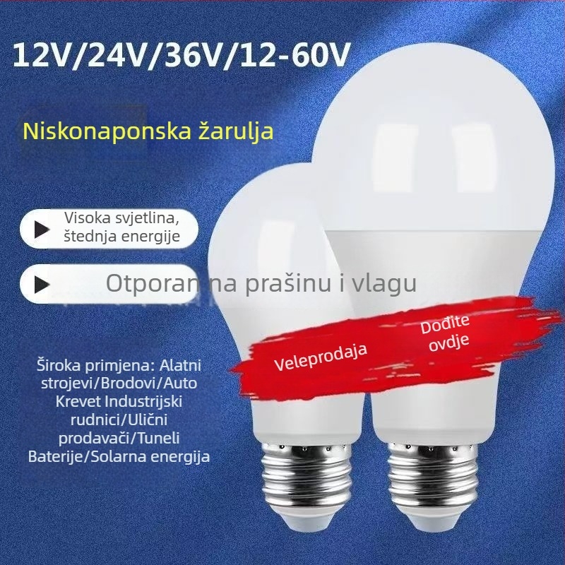 LED kuglična žarulja s E27 navojem, niskonaponska, energetski učinkovit, 12–85V, 15–20W, 360° snop, 90 lm, IP66