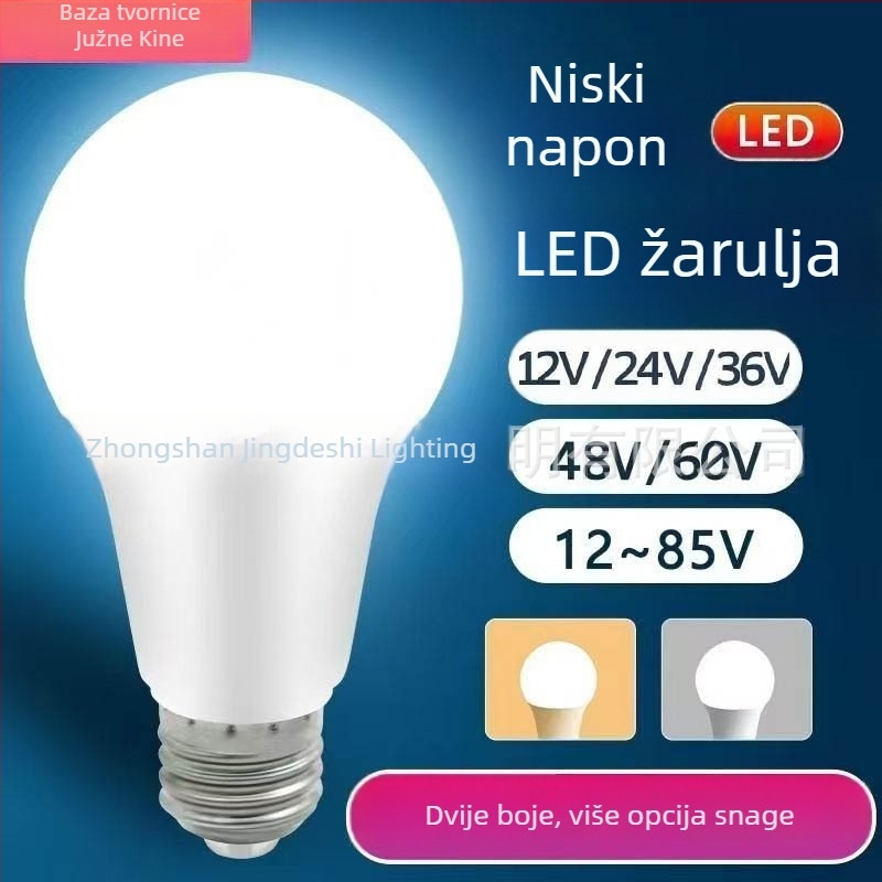 LED kuglična žarulja s E27 navojem, niskonaponska, energetski učinkovit, 12–85V, 15–20W, 360° snop, 90 lm, IP66