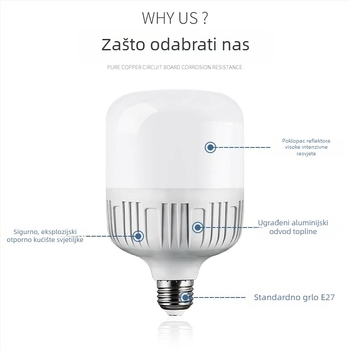 LED žarulja za kućnu upotrebu, E27 navoj, energetski štedljiva, bijela svjetlost, ultra jaka, unutarnja zaštita očiju, visok kapacitet osvjetljenja