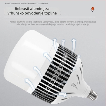 LED E27 energijska žarulja, ultra jaka, bez treperenja, 6500 lm, IP44, aluminijsko tijelo, 220V, ne-dimabilna, za radionice i industriju