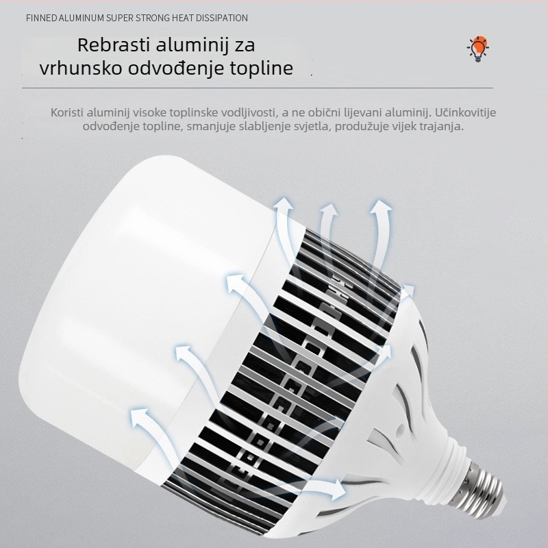 LED E27 energijska žarulja, ultra jaka, bez treperenja, 6500 lm, IP44, aluminijsko tijelo, 220V, ne-dimabilna, za radionice i industriju