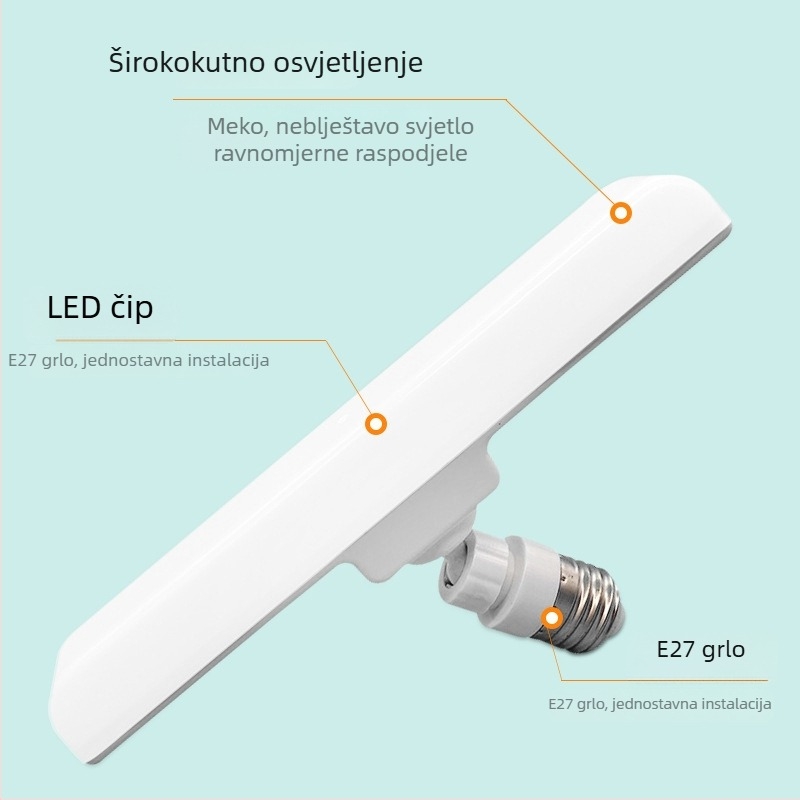 LED T-oblik žarulje s aluminijskim kućištem u plastičnom premazu, zaštita od prašine i zamagljivanja, E27 navoj, kućna upotreba, visoka svjetlina