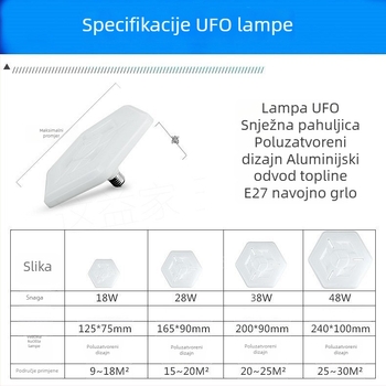 LED svjetiljka u obliku letećeg tanjura, E27 utičnica, 18W/28W/38W/48W, visoka snaga, bez treptanja, štedljiva energija