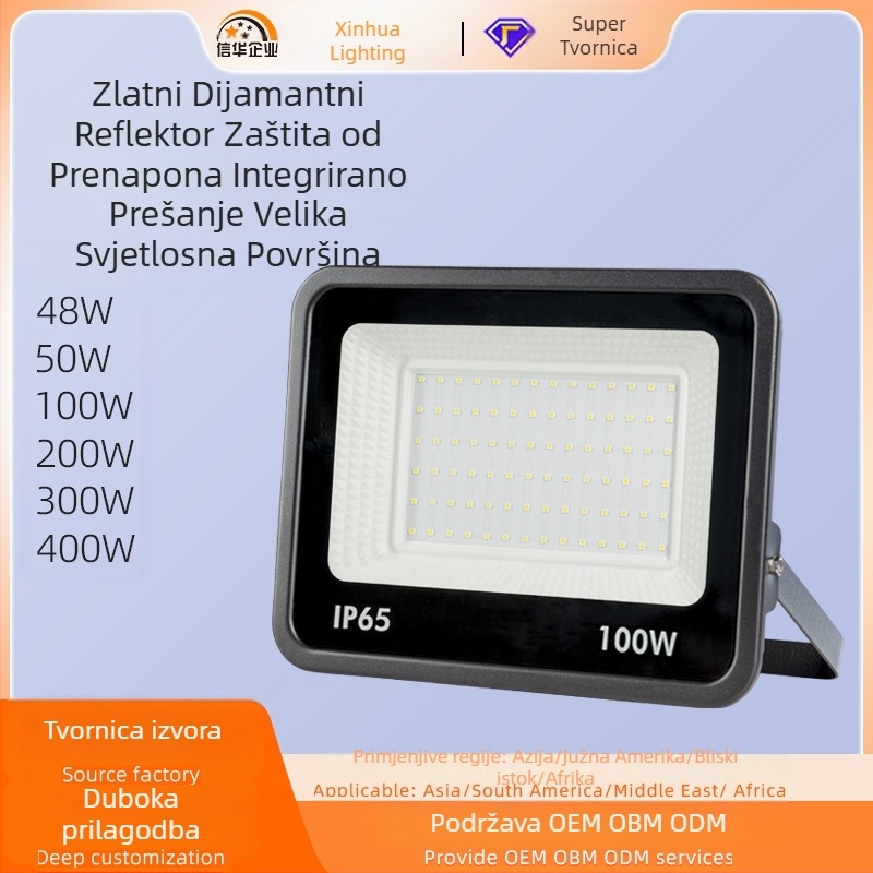 Kvadratni ultra-tanki vanjski LED reflektor, zidni montažni, vodootporan, za radionice i skladišta.
