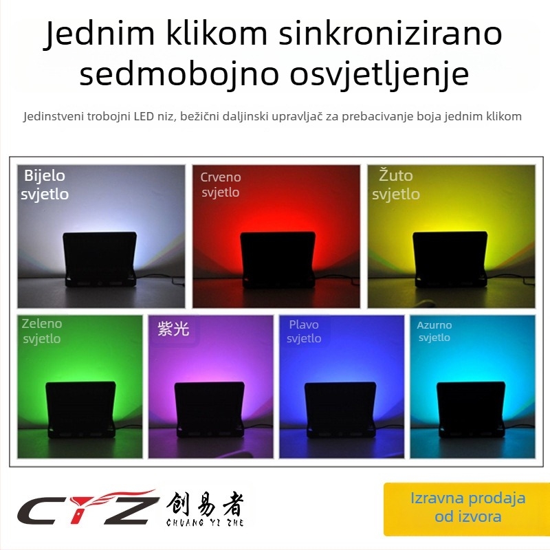 Solarni LED reflektor za dvorište s RGB rasvjetom, osvjetljenje travnjaka i vanjsko krajobrazno osvjetljenje, IP66, daljinsko upravljanje, 12W