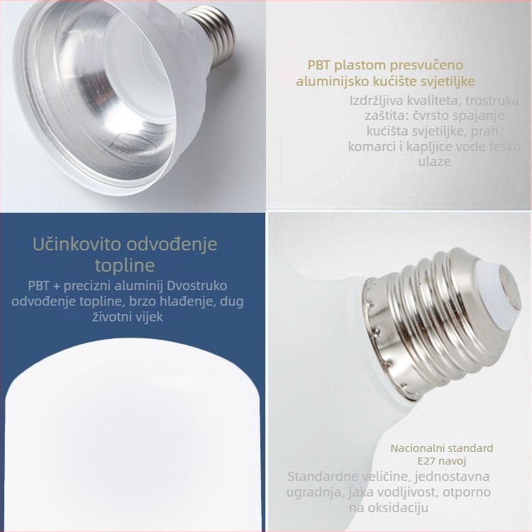 LED žarulja s plastičnim premazom aluminijskog kućišta, energetski učinkovita visoko snage kuglasta žarulja, trostruka zaštita, 85–265V, 320 lm, snop 180°, spoj E27/B22
