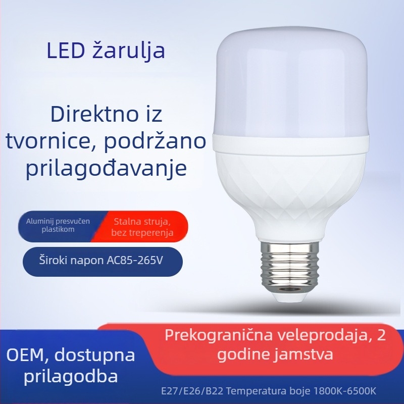 LED žarulja s plastičnim premazom aluminijskog kućišta, energetski učinkovita visoko snage kuglasta žarulja, trostruka zaštita, 85–265V, 320 lm, snop 180°, spoj E27/B22
