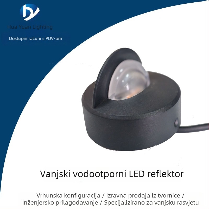 LED mali vanjski kružni flood svjetlo, IP65 vodootporno, 5W, 3000K topla bijela, kut snopa 160°, pogodno za ograde, parkove i obale rijeke
