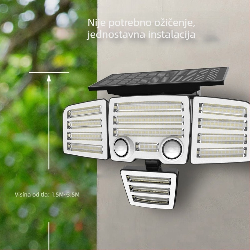 Solarna LED vanjska zidna svjetiljka s četiri glave, dug domet, dvostruki senzori