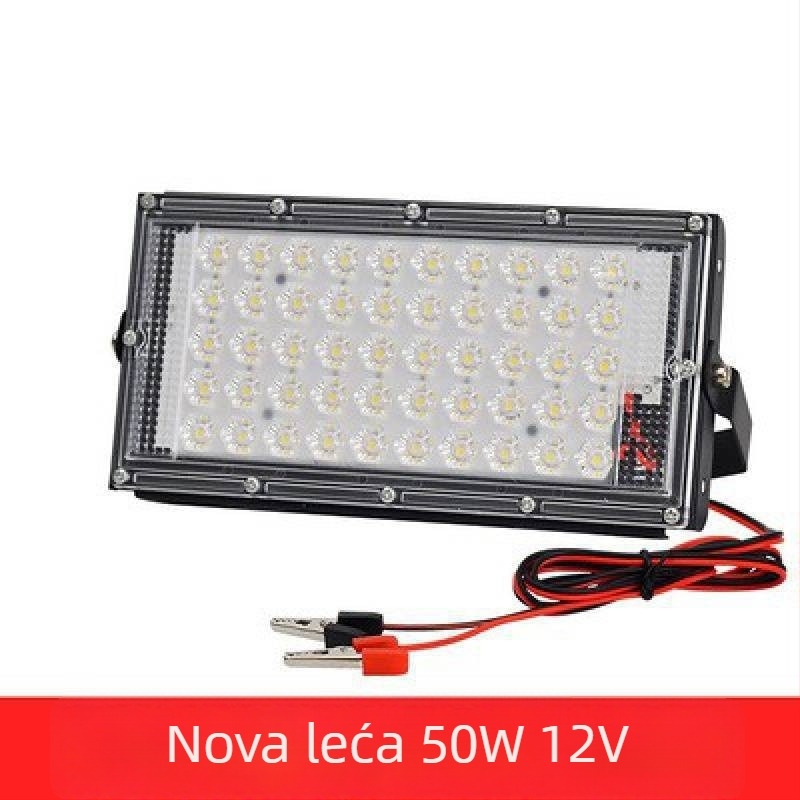 LED 12V vanjska projektna svjetiljka za štandove, 50 LED, 17W, IP66, kut svjetla 180°, crno metalno kućište, model YJ188