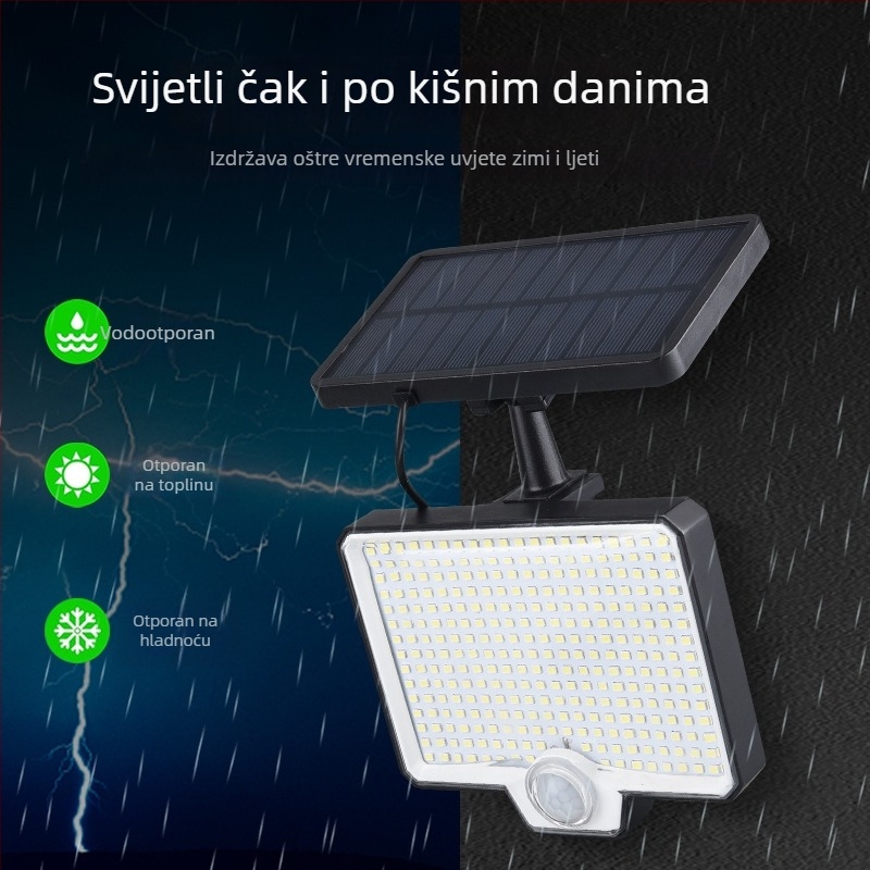 Odvojiva solarna zidna svjetiljka s 294 LED, za vanjski dvorišni prostor, s rotirajućom glavom