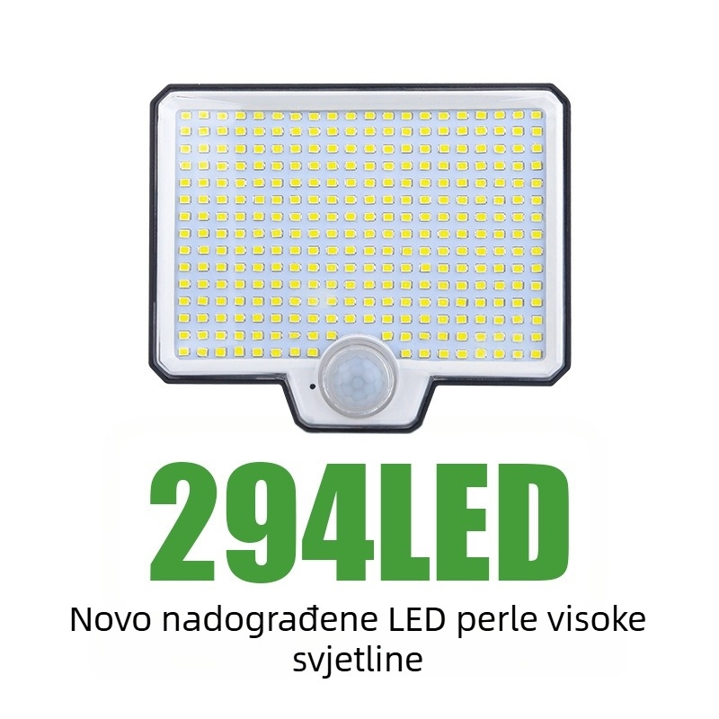 Odvojiva solarna zidna svjetiljka s 294 LED, za vanjski dvorišni prostor, s rotirajućom glavom