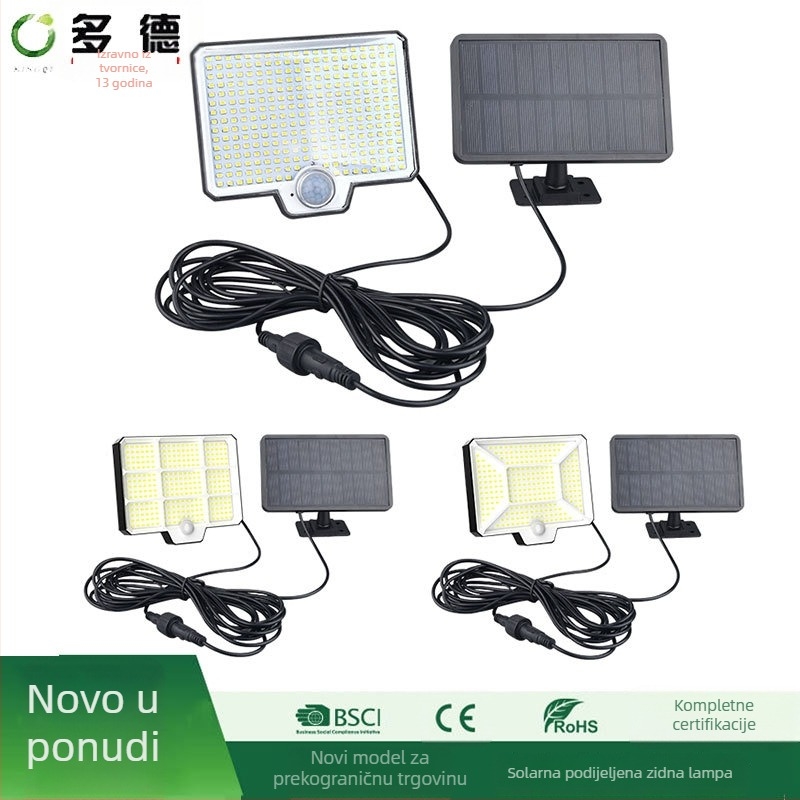 Odvojiva solarna zidna svjetiljka s 294 LED, za vanjski dvorišni prostor, s rotirajućom glavom