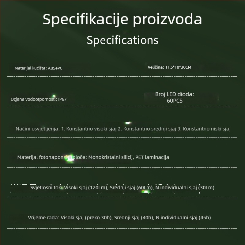 Solarna podzemna svjetiljka s tri razine osvjetljenja, za vrt i travnjak, vodootporan vanjski projektor
