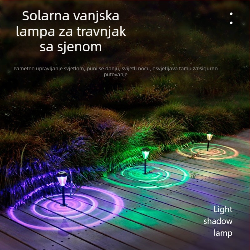 Vanjska solarna lampica za travnjak s ugrađenim šiljkom u tlo, projekcija kruga svjetla za vrt, park i stazu – krajinska rasvjeta