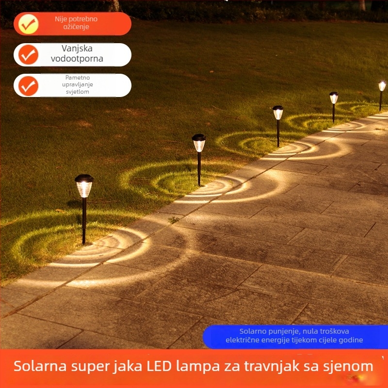 Vanjska solarna lampica za travnjak s ugrađenim šiljkom u tlo, projekcija kruga svjetla za vrt, park i stazu – krajinska rasvjeta