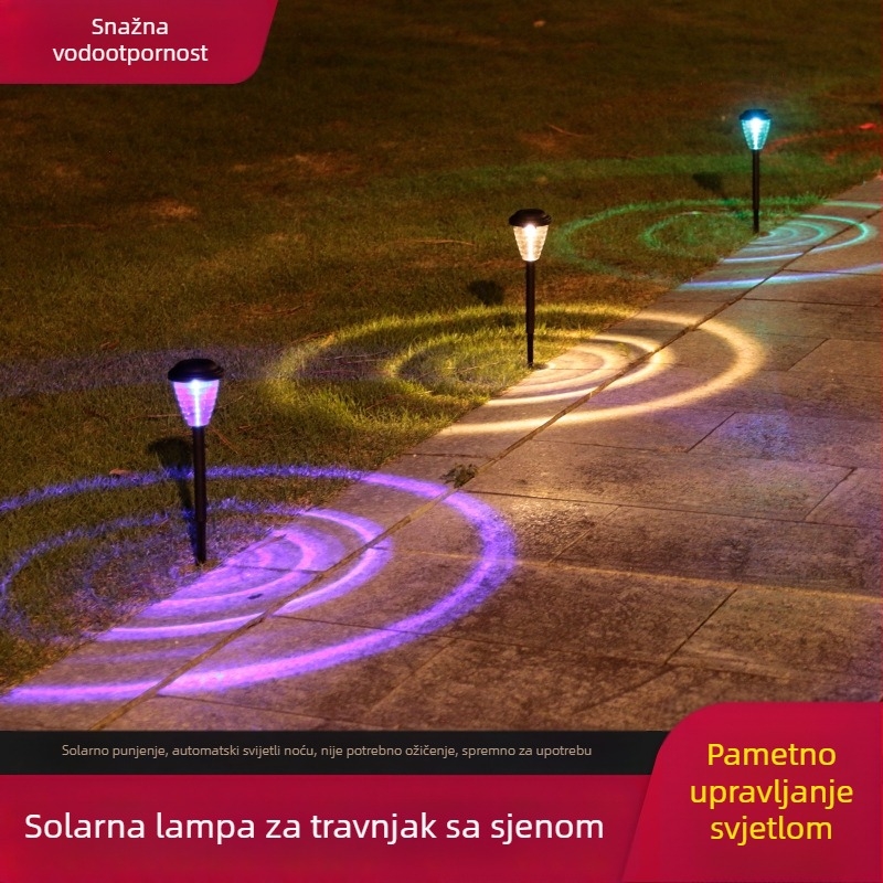 Vanjska solarna lampica za travnjak s ugrađenim šiljkom u tlo, projekcija kruga svjetla za vrt, park i stazu – krajinska rasvjeta