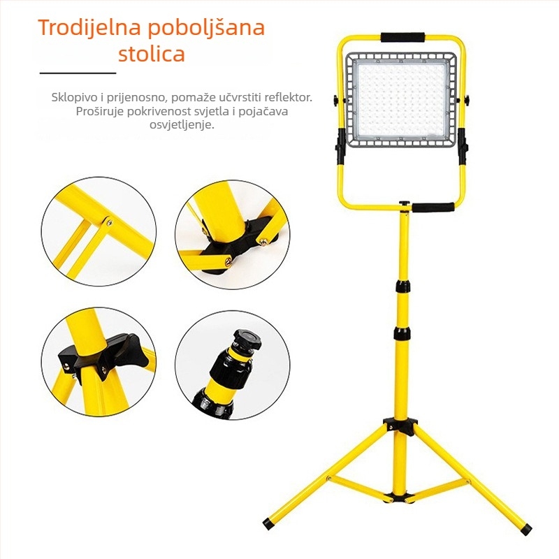 LED punjivi reflektor – vanjska vodootporna prijenosna radna svjetiljka za gradilište, 100 LED, 3000 lm, IP65