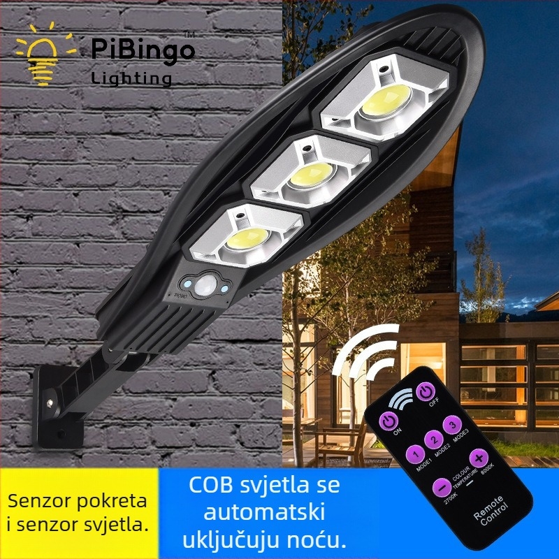 Daljinsko upravljano vanjsko solarno vrtno svjetlo s senzorom pokreta – LED ulična rasvjeta COB 90 jezgra, pametno