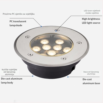 LED ugrađena ultra-tanka podzemna svjetiljka, vanjska vodootporna podzemna rasvjeta za parkove i trgove, kružna središnja svjetiljka