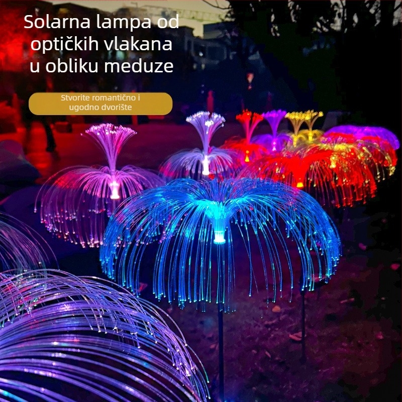 Solarna lampa meduza s optičkim vlaknima i učinkom vatrometa, za dvorište i travnjak, LED rasvjeta krajolika