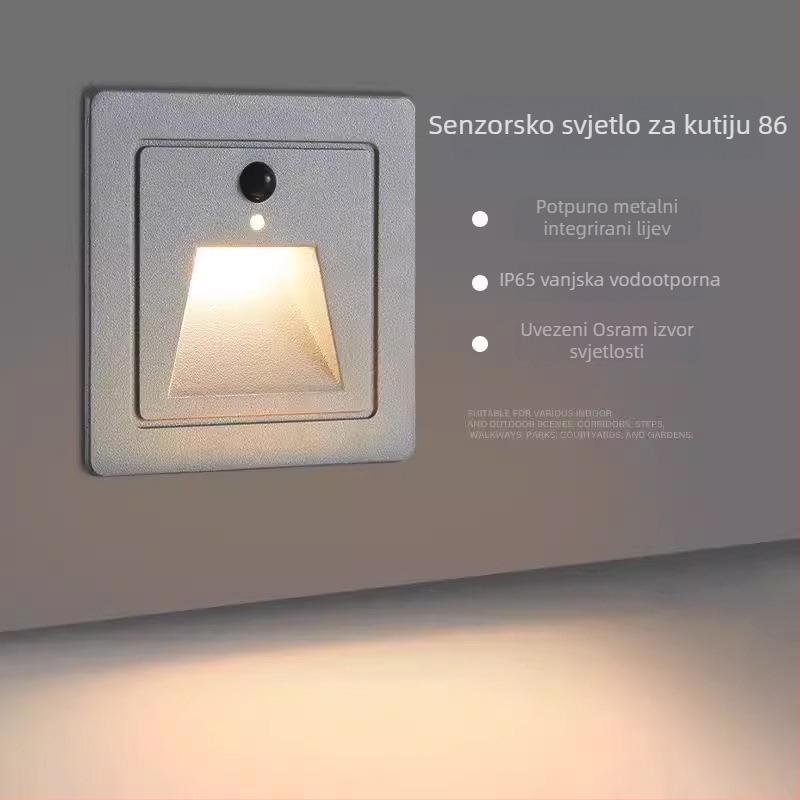 86-tip ugrađeno LED svjetlo s detektorom pokreta za hodnik i stepenice, vodootporno vanjsko svjetlo za pod