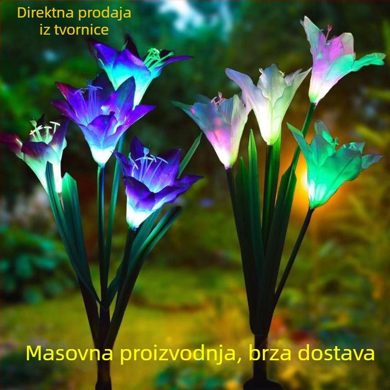Solarna lampa s umjetnom orhidejom, 4 glave, za vanjski dvorišni prostor i vrt, noćno svjetlo za atmosferu