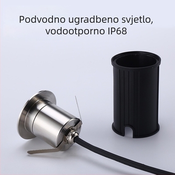 AOGU DM-S42 Kružno vanjsko vodootporno ugrađeno svjetlo za tlo, 24V, IP68, nehrđajući čelik, 3W/1W topla bijela (3000K), podvodno svjetlo