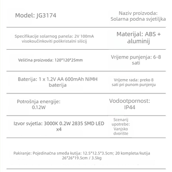 Prilagođene solarne podzemne svjetiljke za vanjske dvorišne prostore i stepenice – vodootporne IP44