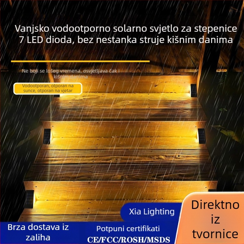 Solarna vanjska rasvjeta za vrt, 7 LED, svjetla za stepenice u četiri ugla, terasa i dekorativno osvjetljenje vrta