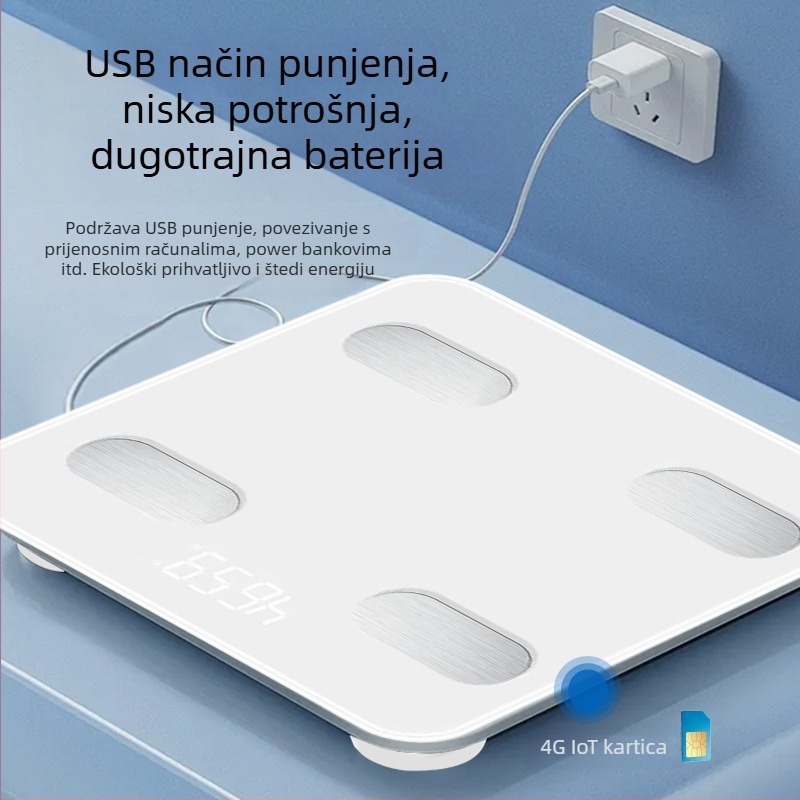 Pametna 4G IoT vaga za tjelesnu masnoću, kućna upotreba, punjiva, podrška integracije protokola, 3-inčni LED zaslon, mjerenje tjelesne masnoće i vode