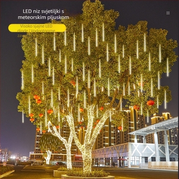 Solarne LED niti s učinkom meteorske kiše, vodootporne za drveće, viseće svjetiljke za vjenčanja, vanjske šarene male lampe, duljine 4 m, 72 LED, IP68, 2000K topla bijela