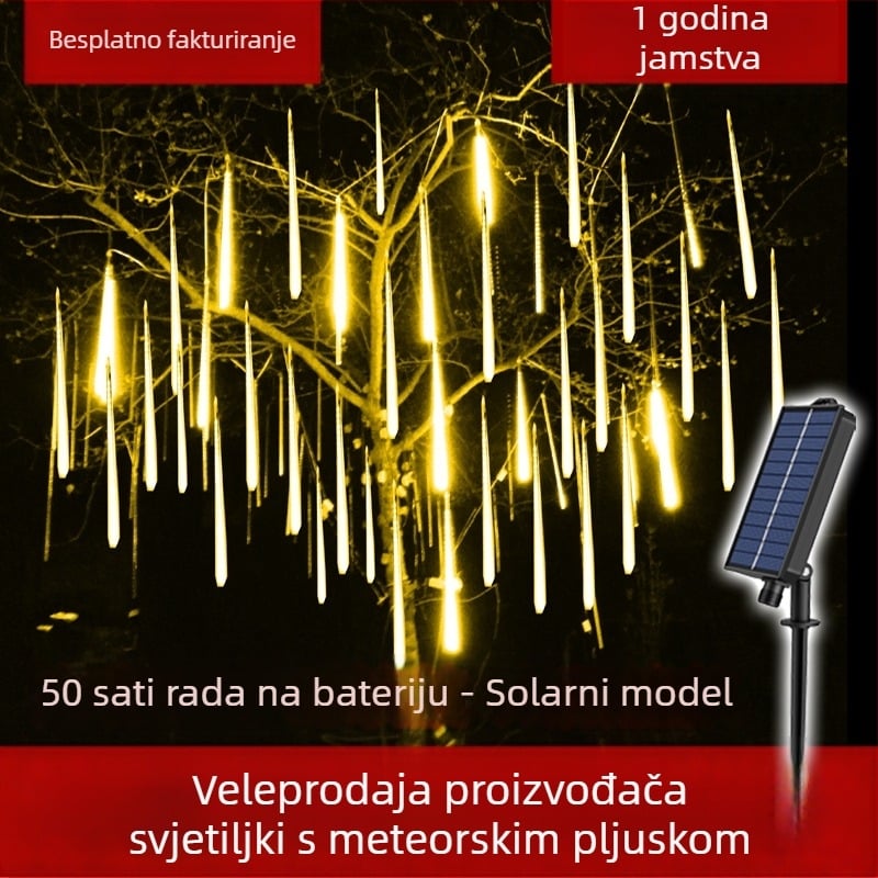 Solarne LED niti s učinkom meteorske kiše, vodootporne za drveće, viseće svjetiljke za vjenčanja, vanjske šarene male lampe, duljine 4 m, 72 LED, IP68, 2000K topla bijela