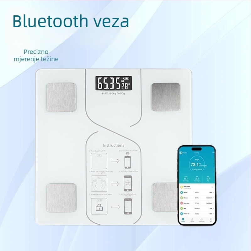 Kućna Bluetooth vaga za tjelesnu masnoću, za mršavljenje i fitness, visoko precizna vaga tijela, elektronička vaga, pametna
