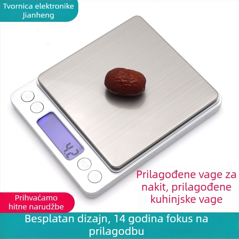Prilagođena i2000 visoko precizna vaga za nakit i kuhinju, kapacitet 3000 g, punjiva