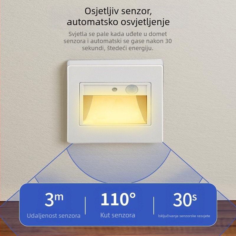 Ugradna LED noćna svjetiljka tipa 86 za hodnike, stubišta i korake s senzorom pokreta