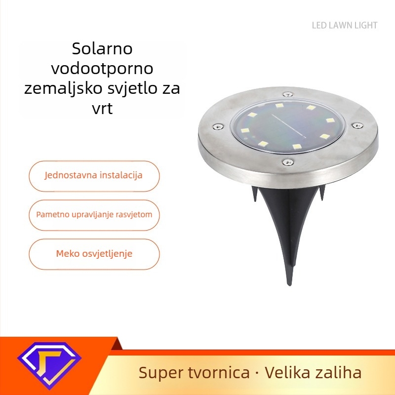 Solarno podzemno svjetlo s 8 LED, vanjsko osvjetljenje travnjaka i vrta