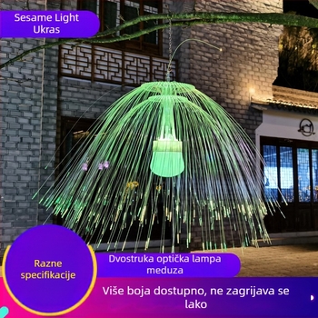 Dvodijelna vlaknasta optična lampa u obliku meduze s šarenim treperavim svjetlima i učinkom zvjezdanog neba za vanjsku rasvjetu krajolika na trgu i u parku