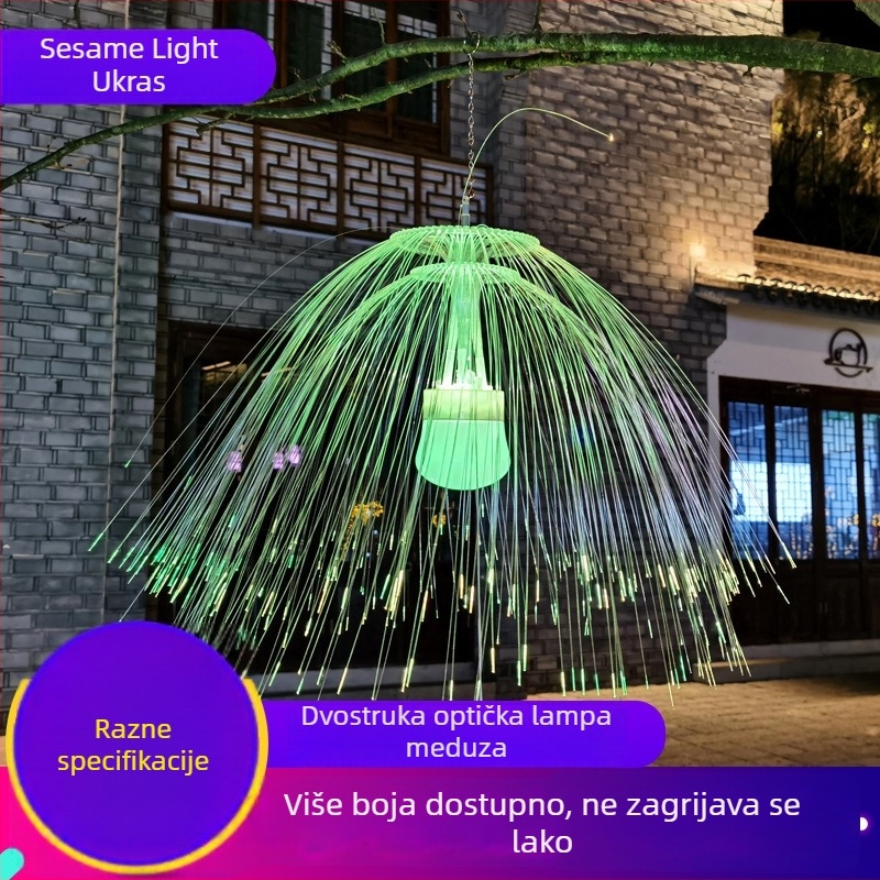 Dvodijelna vlaknasta optična lampa u obliku meduze s šarenim treperavim svjetlima i učinkom zvjezdanog neba za vanjsku rasvjetu krajolika na trgu i u parku